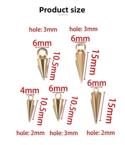 Tableau des tailles pour pendentifs coniques en acier doré avec cinq dimensions variées