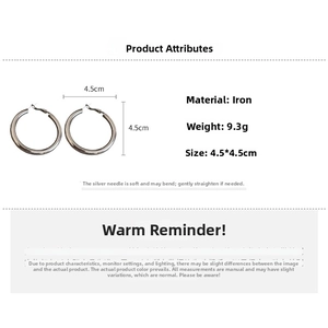 Detail view of 4.5cm polished silver hoop earrings showing size and 9.3g weight