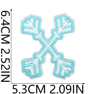 Detail view of sky blue snowflake embroidery patch with exact size measurements