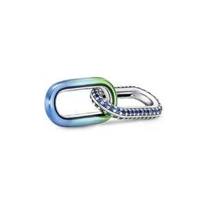 Blue-green gradient and silver interlocked double connector rings with pavé gems