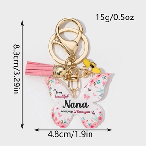 Acrylic butterfly MOM keychain with floral pattern and pink tassel for Mother's Day