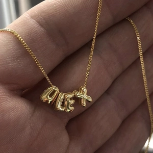 18k gold plated balloon letter ALEX pendant necklace with delicate link chain