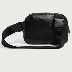Black lychee leather waist bag for women with adjustable strap and durable buckle