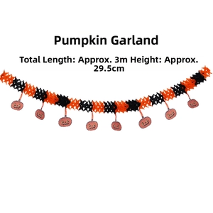 Detailed 3m Halloween pumpkin garland with orange and black wave mesh and 29.5cm height