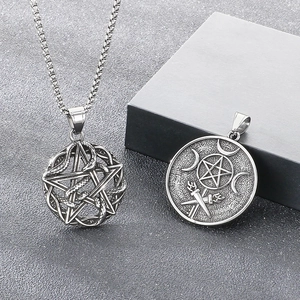 Gothic pentagram snake necklace pendant in vintage silver stainless steel finish