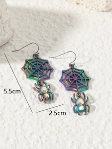Spider web earrings with rainbow metallic finish and size markers of 5.5cm height