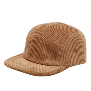 Classic 5-panel corduroy camp hat in brown with flat brim and retro embroidery eyelets