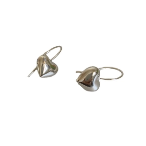 Polished S925 sterling silver 3D heart drop earrings for women on white background