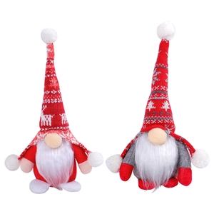 Set of two standing Swedish Christmas gnomes in red and grey with snowflake patterns