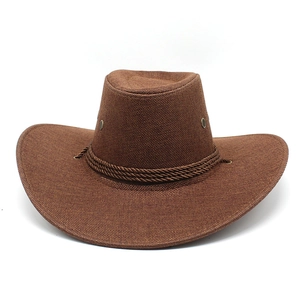 Cappello da cowboy western marrone scuro con tesa larga arrotolata e dettaglio in corda