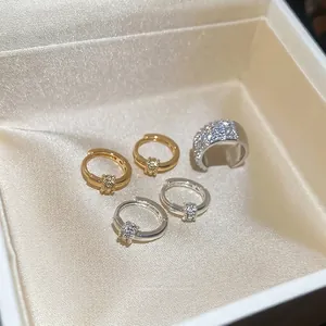 18k gold plated round huggie earrings and ear cuff set with pavé cubic zirconia