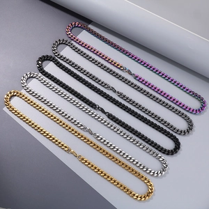 Retro stainless steel Cuban link necklaces for men in gold silver black and rainbow colors