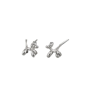 Minimalist S925 sterling silver balloon dog stud earrings with polished mirror finish