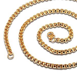 Polished gold stainless steel box chain necklace with lobster clasp closure for men