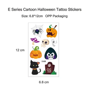 Cartoon Halloween face tattoo stickers with pumpkin and ghost motifs, 6.8x12cm size