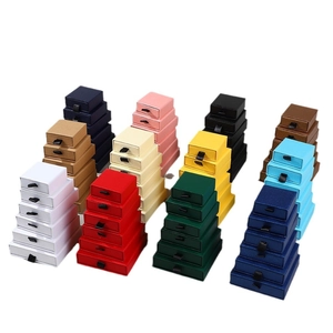 Minimalist matte drawer jewelry boxes with ribbon pullers in various sizes and colors