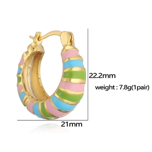 Rainbow enamel hoop earrings in gold finish with 22.2mm height and 21mm width dimensions
