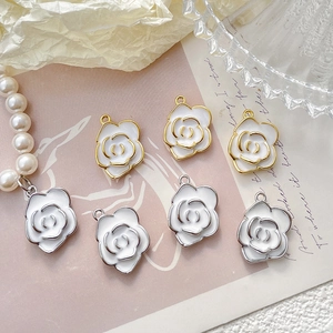 Camellia Flower Pendant Charms Copper 14K Gold Plated Enamel Drip Oil DIY Jewelry Making Bracelet Necklace Accessories