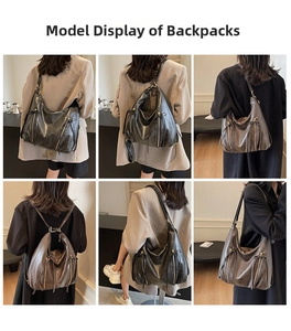 Detail view of large hobo bag featuring glossy texture and decorative side zippers