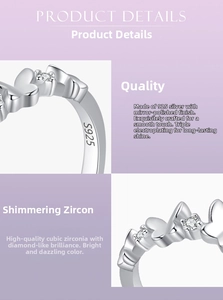 Detail showing the S925 silver butterfly ring with cubic zirconia stones and mirror polishing