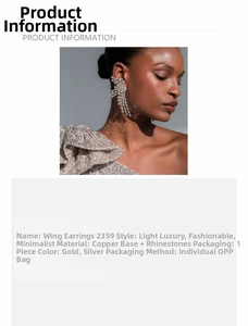 Macro detail of rhinestone-encrusted wing earrings showing shimmering silver finish