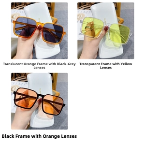 Three-grid detail view of vintage square half-frame sunglasses in various color combinations