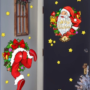 Détail de stickers muraux Père Noël avec texte Merry Christmas et étoiles décoratives