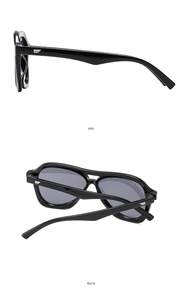Detailed side and back view of fashion oversized black sunglasses with thick frames