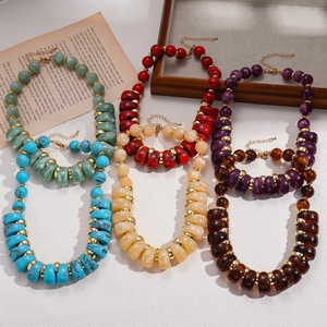 Chunky acrylic resin beaded necklaces in multiple colors with vintage bohemian style