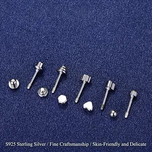 S925 sterling silver screw back earrings set with five minimalist geometric styles