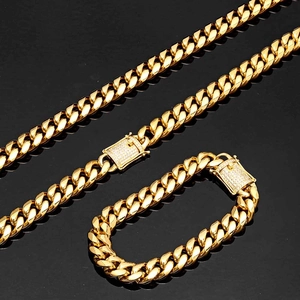 Hip Hop Cuban Link Chain Stainless Steel Wide Iced Out Rhinestone Clasp Necklace And Bracelet Streetwear Men Women