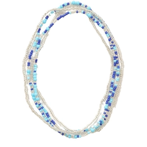 Bohemian colorful handmade beaded body chain featuring blue and transparent glass beads