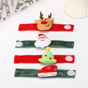 Cute Christmas themed plush snap bracelets featuring Santa Reindeer and Tree designs