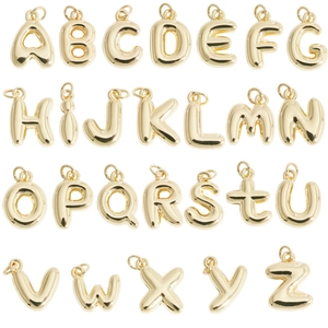 Minimalist Copper Gold Plated Bubble Balloon 26 Alphabet Initial Letter Pendant For Necklace Bracelet DIY Jewelry Making Women