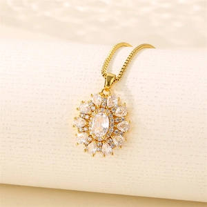 Sunflower Pendant Necklace Stainless Steel Oval Zircon Geometric Box Chain Simple Clavicle Jewelry For Women Fashion