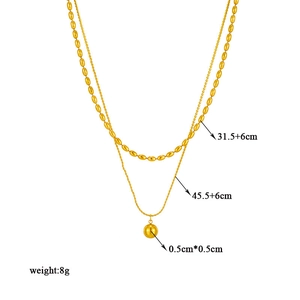 Double-layer gold beaded pendant necklace in titanium steel with measurements