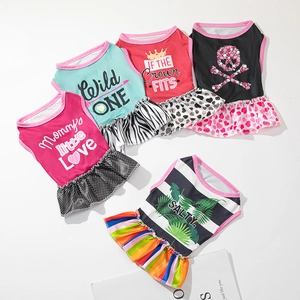 Cute Pet Dress For Small Dogs Puppy Cat Summer Clothing Printed Ruffle Skirt Polyester Cotton Breathable Apparel