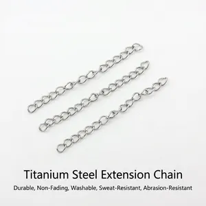 Detailed macro view of three high-quality titanium steel extension chains in bright silver