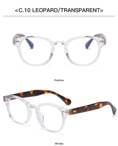 Vue détaillée des lunettes vintage rondes avec branches léopard et monture transparente