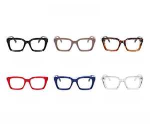Detailed color display of square anti-blue light glasses frames in six various color options