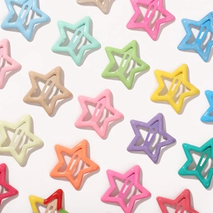 Colorful star shaped snap hair clips in macaron colors for girls and Y2K style fashion