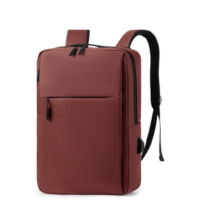 Minimalist burgundy laptop backpack with USB charging port and large capacity for travel