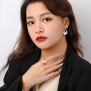 Minimalist gold S925 sterling silver jewelry set with white shell inlay for women