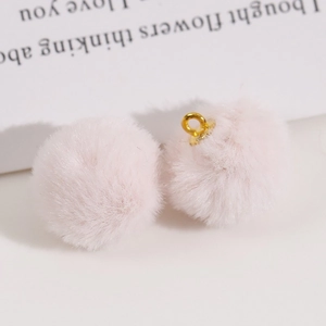 Light pink plush pompom pendant with gold metal ring for DIY jewelry making accessories