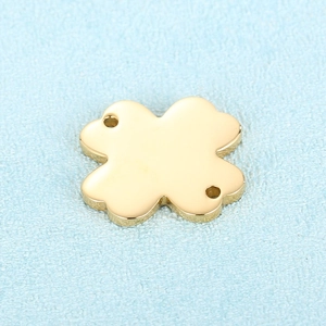 Gold stainless steel symmetrical four-leaf clover pendant with double-hole design