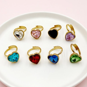 Bagues En Acier Inoxydable Zircon Cœur Carré Plaqué Or Design Ouvert Réglable Pierre Colorée Bijoux Pour Femmes