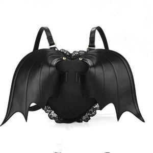 Gothik Fledermaus Flügel Herzform Kunstleder Rucksack Damen Spitze Dunkler Engel Teufel Neuheit Mode Tasche