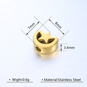 Polished gold stainless steel moon and star beads with 7mm and 8mm size dimensions