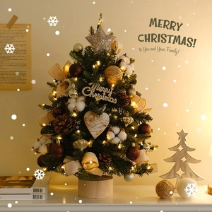 Mini Christmas Tree Or Wreath Artificial LED Lighted Desktop Decoration Wood Base Festive Winter Ornament