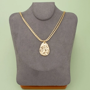 18K gold-plated double-layer necklace featuring an elegant relief teardrop pendant
